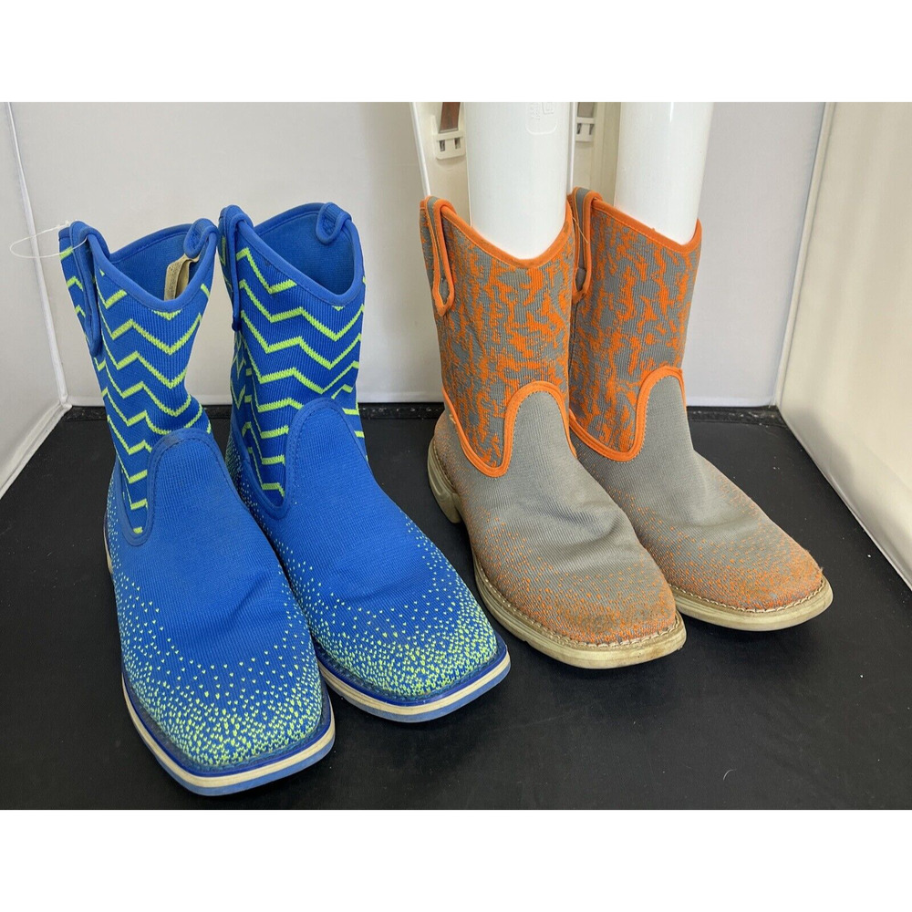 2pr Laredo Kids Ziggy Perform Air Cowboy Boots Size 5 Unisex Orange & Blue Chrty
